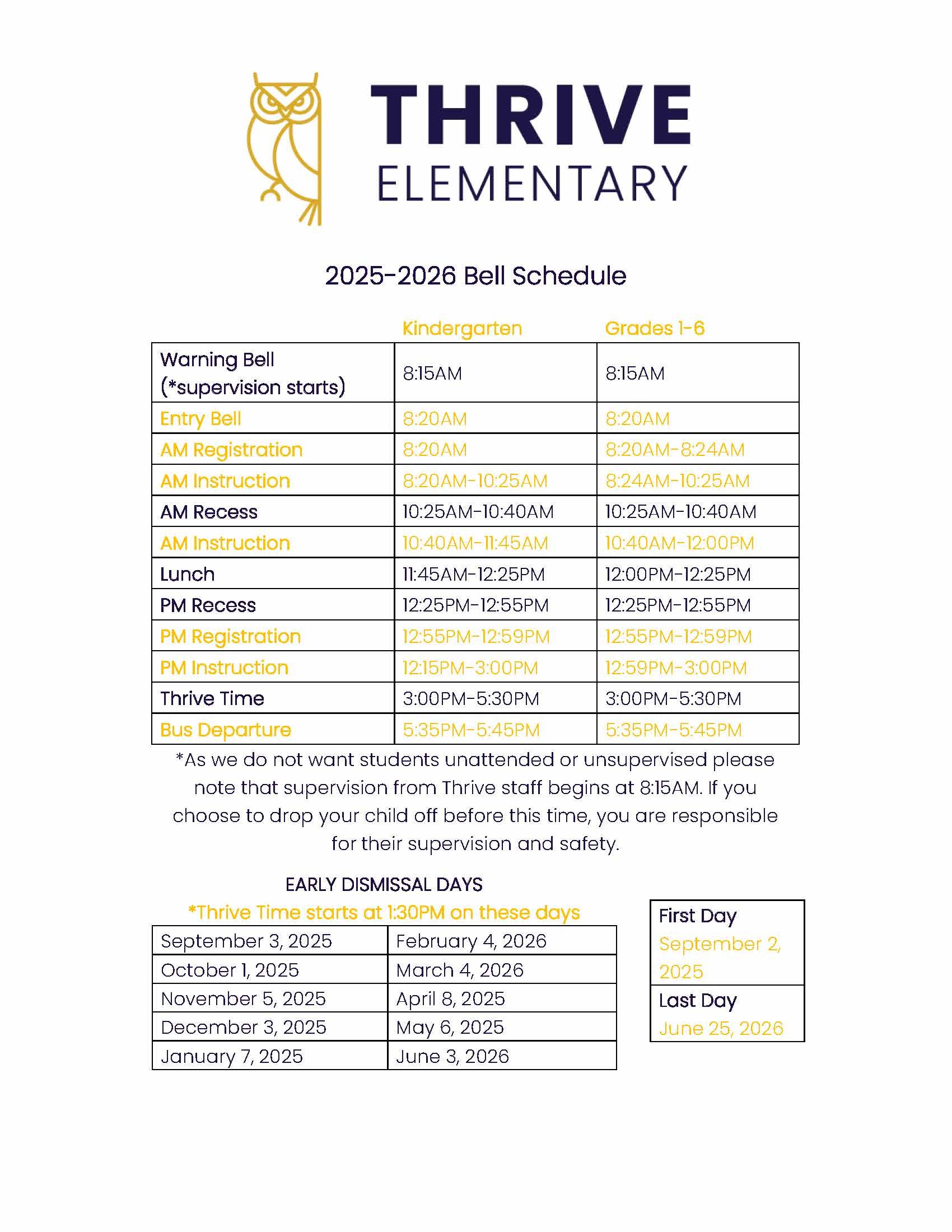 2025-2026 Bell Schedule